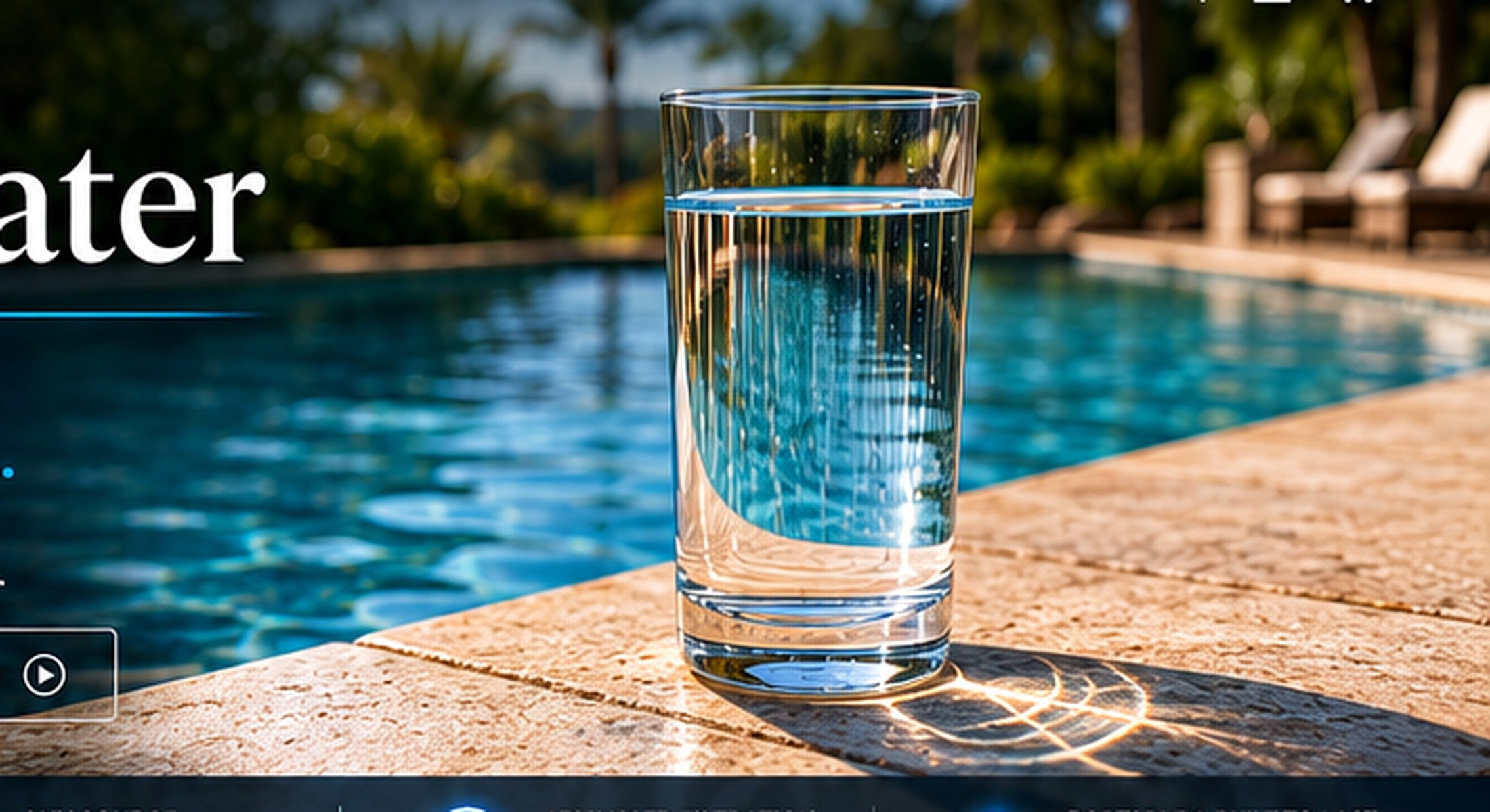 Clear drinking water beside a luxury swimming pool